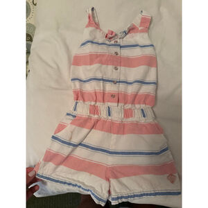 Girls Sergent Major Romper Size 3ANS White Pink Blue Striped